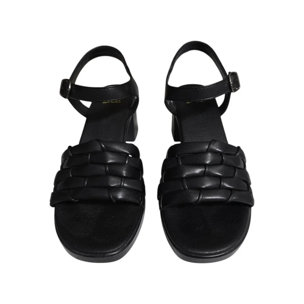 Frye and Co Westmont Black Braided Block‎ Heel Sandals Womens 9M